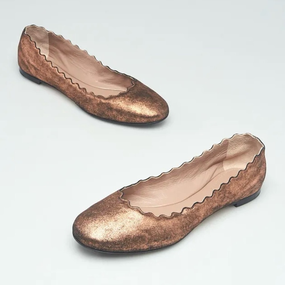 Chloe Metallic Copper Scalloped Ballet Flats